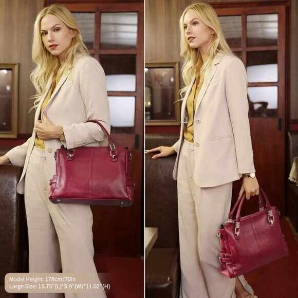 ⚡Women Wine Red Genuine Leather Purses and Handbags Satchel Tote Shoulder Bag - Picture 4 of 6